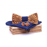 Set dreveného motýlika, vreckovky a manžetových gombíkov - Dýhovaný