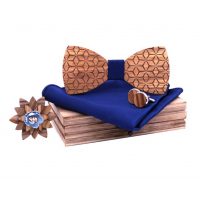Set dreveného motýlika, vreckovky a manžetových gombíkov - Trojrozmerný, modrý