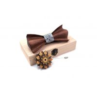 Set dreveného motýlika a brošne - Luxusný 3D, strieborný