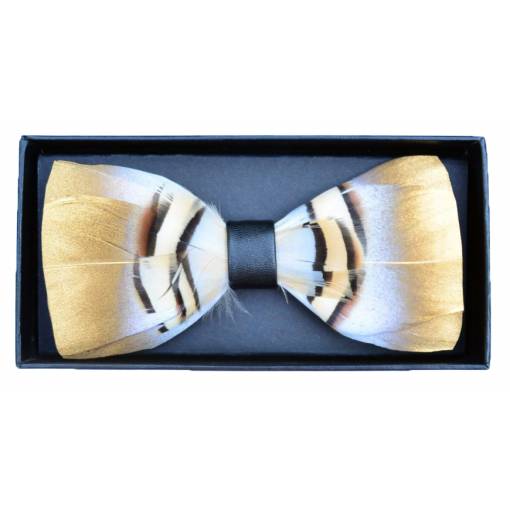 Foto - Elegantný koženkový motýlik - S dizajnom peria, béžovo biely