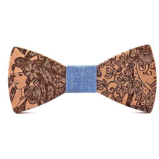 Foto - Drevený motýlik - Indiánka, modrý stred