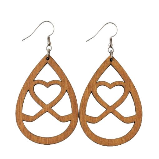 Foto - Drevené náušnice - Srdce v kvapke